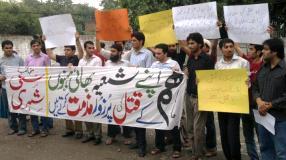 Pakistani Sunni brothers protest against ongoing killing of Shia Muslims